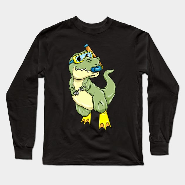 Funny dinosaur is swimming with a snorkel Long Sleeve T-Shirt by Markus Schnabel